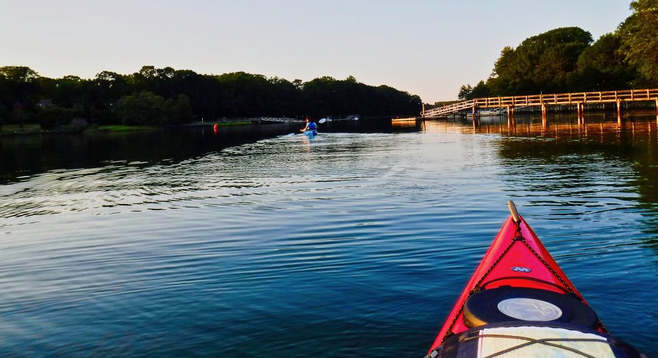 Kayaking Sagamore Creek to a delicious dinner at BG's Boathouse in